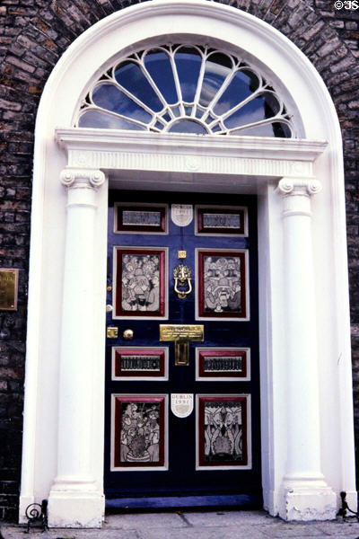 Close-up view of doors along Merrion Square. Dublin, Ireland.