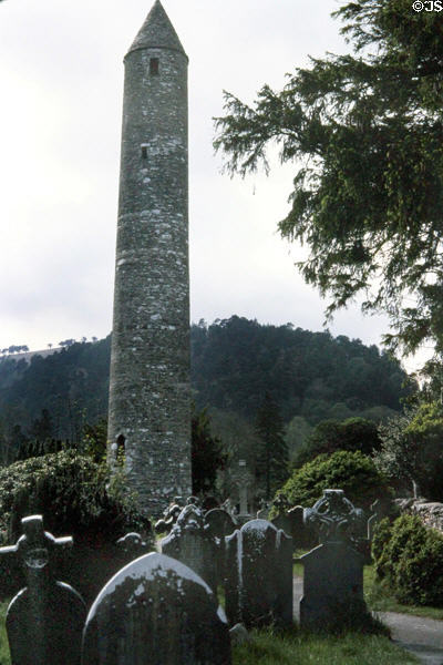 Round Tower (c11th or 12thC) at Glendalough. Ireland.