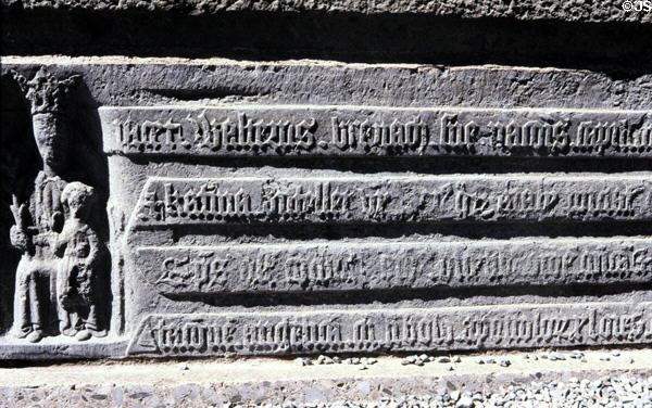 Carved Gaelic inscription at Jerpoint Abbey. Ireland.