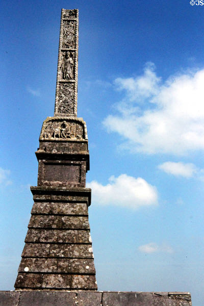 Engraved tombstone column at Rock of Cashel. Ireland.