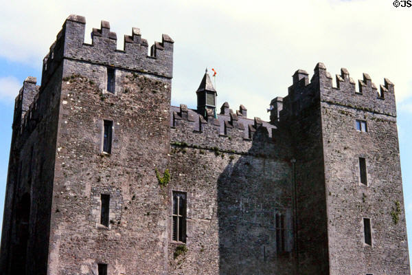 Bunratty Castle with four stone towers. Ireland.