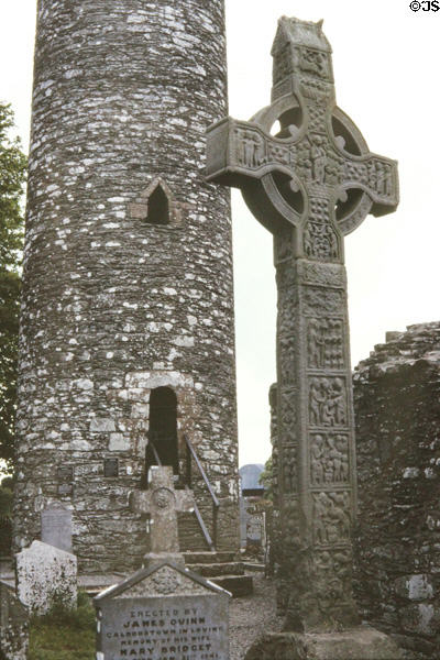 Tall Cross (West High Cross) & round tower at Monasterboice. Ireland.