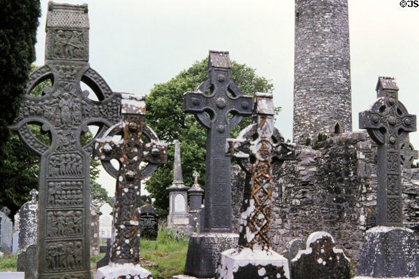 Cemetery at Monasterboice with typical Celtic crosses. Ireland.