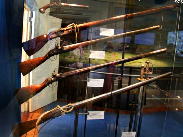 Matchlock & flintlock muskets contemporary to 1690 at Battle of the Boyne museum. Ireland.