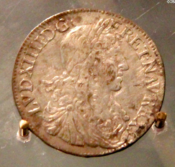 Silver Louis XIV half-ecu coin (1650) at Battle of the Boyne museum. Ireland.