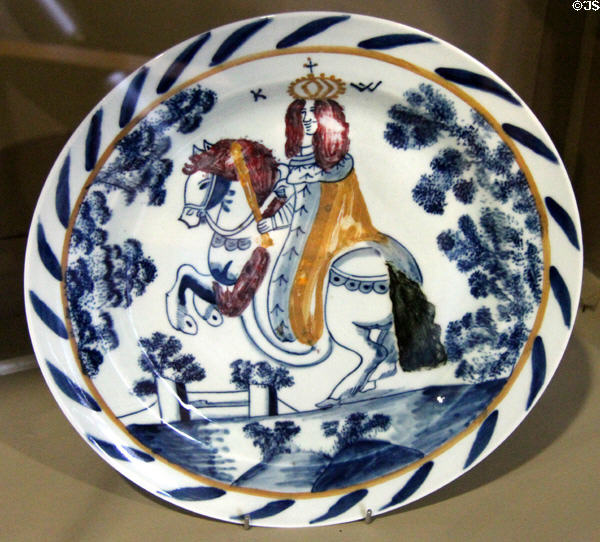 Replica of antique King William ceramic plate at Battle of the Boyne museum. Ireland.