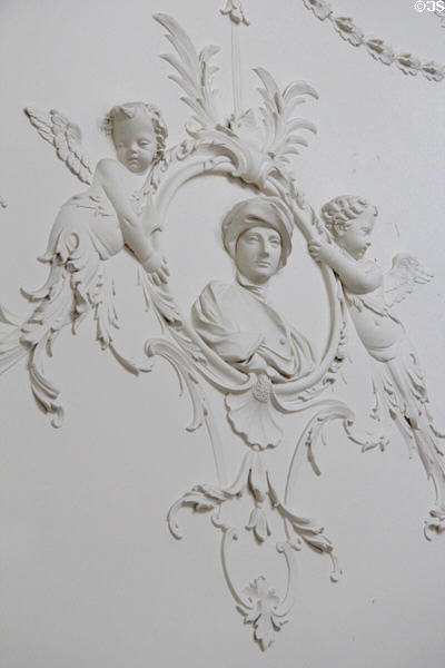 Plasterwork portrait of turbaned young Tom Connolly returned from Turkey over staircase by Filippo Lafranchini & brother at Castletown House. Ireland.