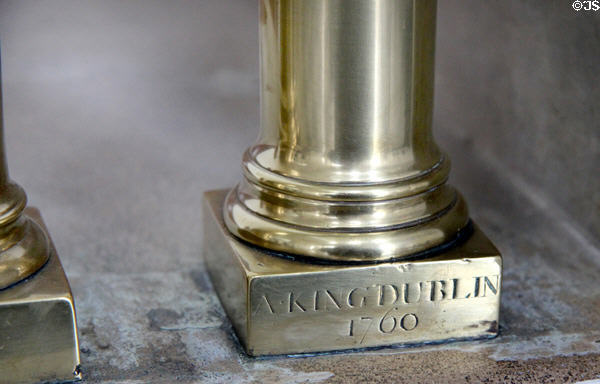 Brass staircase banister column with signature of Anthony King of Dublin (1760) at Castletown House. Ireland.