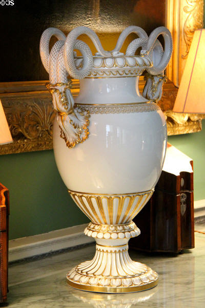 Meissen campana vase (c1850) reputed to have been given to Thomas Conolly (1823-1876) by future French Emperor, Napoleon in dining room at Castletown House. Ireland.