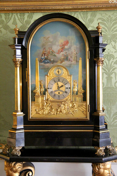 George II ormolu musical clock (c1730) by Charles Clay of London in Green Drawing Room at Castletown House. Ireland.