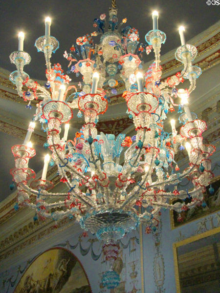 Murano colored-glass chandelier (c1775) from Venice in Long Gallery at Castletown House. Ireland.