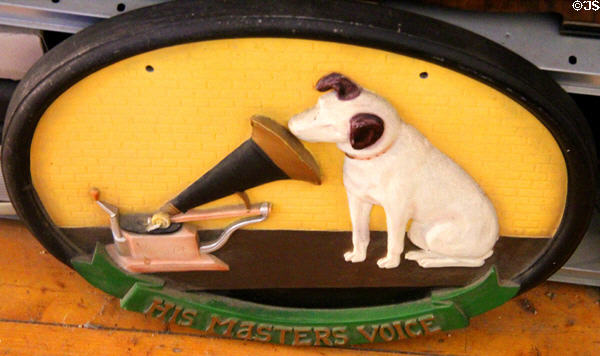 His Masters Voice plaque at Hurdy Gurdy Museum of Vintage Radio. Howth, Ireland.