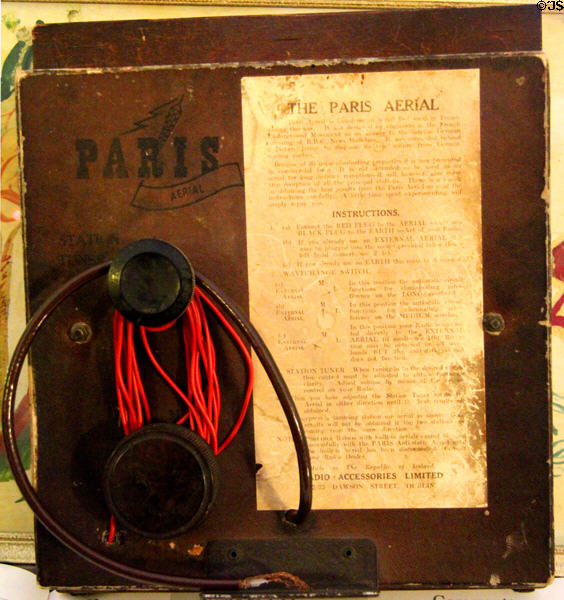 Rear of disguised Paris Aerial radio used by French underground in WWII & made in Dublin at Hurdy Gurdy Museum of Vintage Radio. Howth, Ireland.