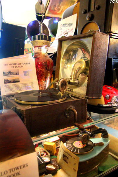 Decca portable windup trench gramophone (1920s) with speaker in lid at Hurdy Gurdy Museum of Vintage Radio. Howth, Ireland.