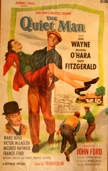 Movie poster (1952) for The Quiet Man with John Wayne & Maureen O'Hara at Hurdy Gurdy Museum of Vintage Radio. Howth, Ireland.