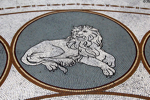 Entrance hall mosaic floor for star sign of lion at National Museum of Ireland Archaeology. Dublin, Ireland.