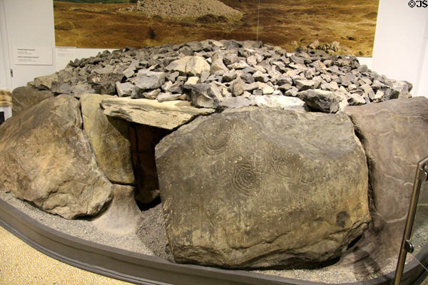 Small passage tomb (3400-2800 BCE) reconstructed from stones found at several Irish sites at National Museum of Ireland Archaeology. Dublin, Ireland.