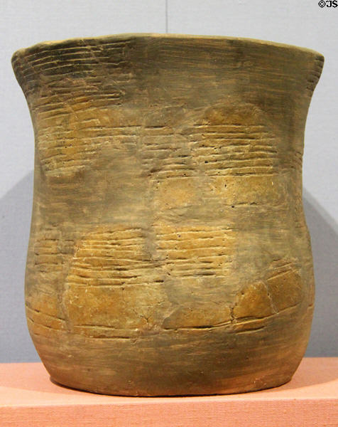 Ceramic beaker vessel (2500-2200 BCE) from settlement in Lough Gur at National Museum of Ireland Archaeology. Dublin, Ireland.