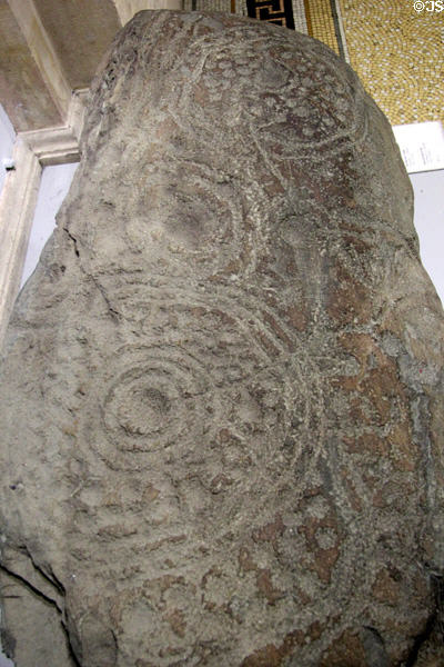 Decorated stone (2500-1700 BCE) from Kilwarden at National Museum of Ireland Archaeology. Dublin, Ireland.
