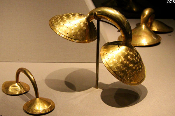 Gold dress fasteners (c800-700 BCE) at National Museum of Ireland Archaeology. Dublin, Ireland.