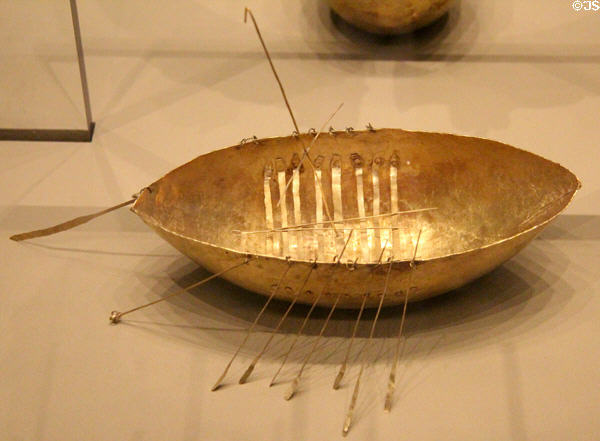 Gold boat model (1stC BCE) from Derry at National Museum of Ireland Archaeology. Dublin, Ireland.