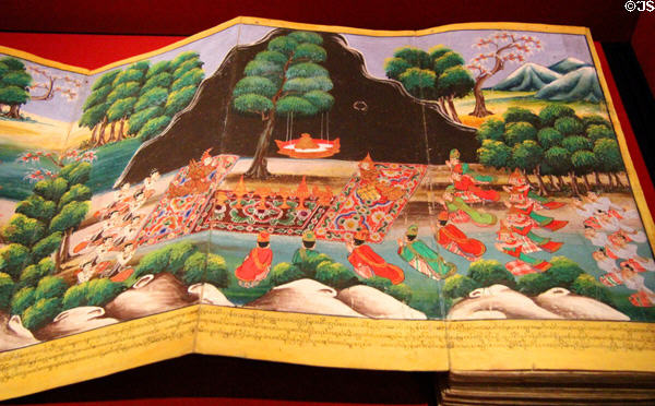 First meditation from "Life of the Buddha" folding book (mid-19thC) from Burma at Chester Beatty Library. Dublin, Ireland.
