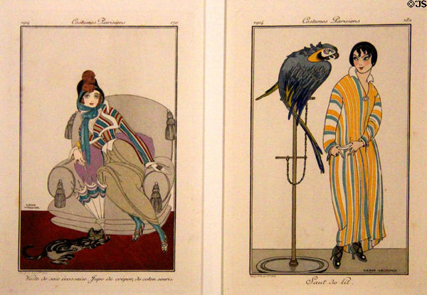 Engraved & hand colored Parisian fashion plates (1914) by Gerda Wegener for Journal des Dames et des Modes at Chester Beatty Library. Dublin, Ireland.