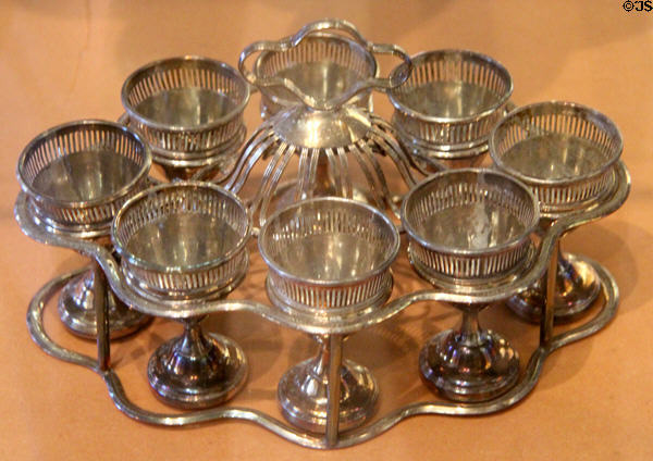 Silver egg cups & stand (c1775) by Sheffield at National Museum Decorative Arts & History. Dublin, Ireland.