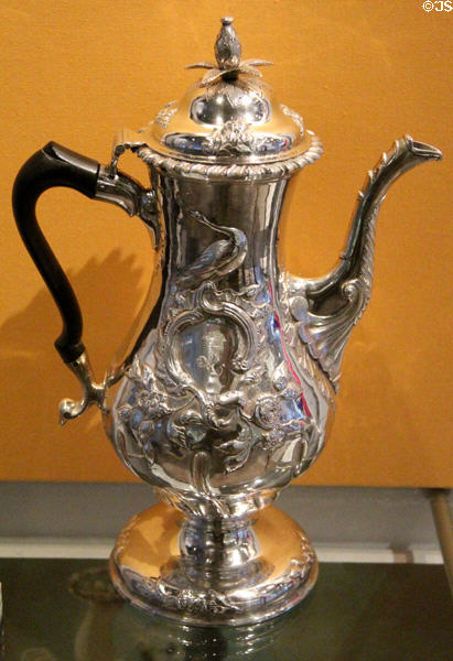 Rococo coffee pot (1773) by John Locker of Dublin at National Museum Decorative Arts & History. Dublin, Ireland.
