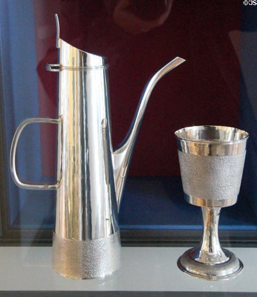 Silver coffee pot (1973) by Brian Clarke of Dublin & goblet (1708) by Francis Girard of Dublin at National Museum Decorative Arts & History. Dublin, Ireland.