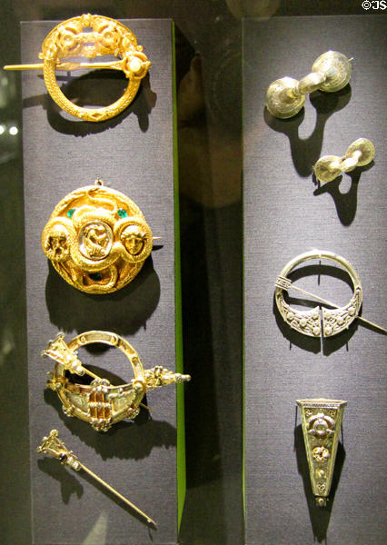 Collection of Irish-style brooches (late 19th-20thC) at National Museum Decorative Arts & History. Dublin, Ireland.