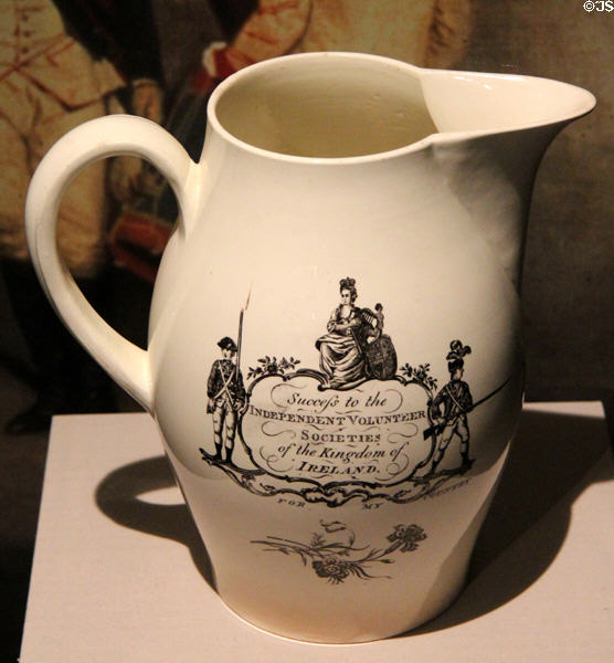 Creamware pitcher "Success to the Independent Volunteer Societies of the Kingdom of Ireland" (c1780) by Wedgewood at National Museum Decorative Arts & History. Dublin, Ireland.