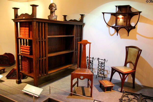 Arts & Crafts style furniture including oak bookcase (1910) from Kilkenny at National Museum Decorative Arts & History. Dublin, Ireland.