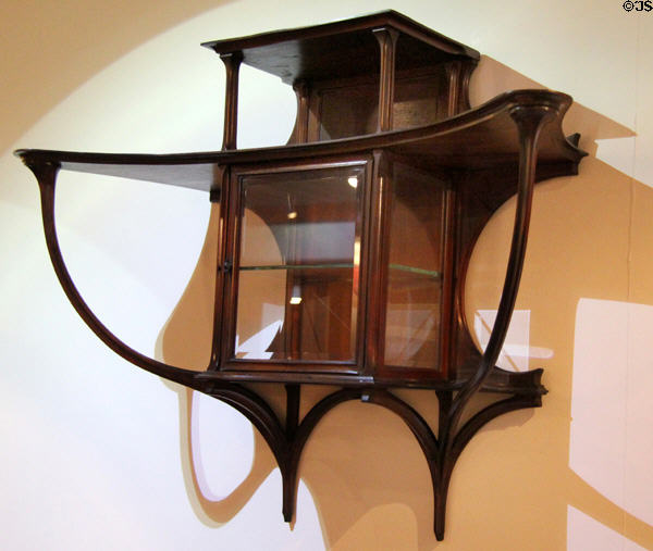 Art Nouveau mahogany wall cabinet hall chair (1900) by Charles Plumet & Anthony Selmersheim of Paris at National Museum Decorative Arts & History. Dublin, Ireland.