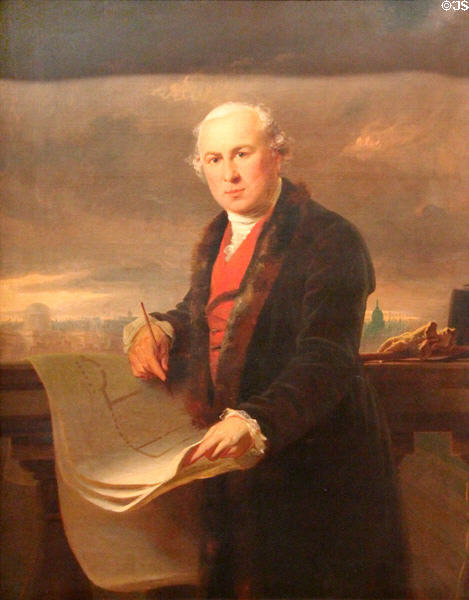 James Gandon, Architect of Dublin Custom House & Four Courts portrait (1783-96) by Tilly Kettle (face) & William Cuming at National Gallery of Ireland. Dublin, Ireland.