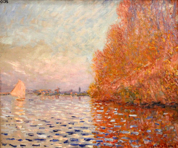 Argenteuil basin with Single Sailboat painting (1874) by Claude Monet at National Gallery of Ireland. Dublin, Ireland.