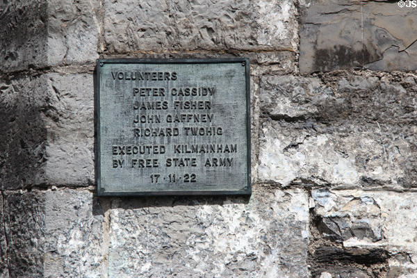 Plaque to 4 IRA soldiers executed at by Free State Army on Nov. 17, 1922 at Kilmainham Gaol. Dublin, Ireland.