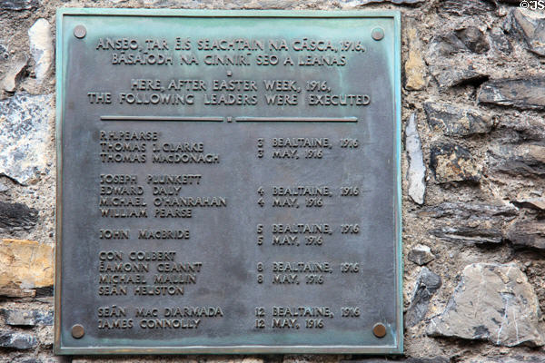 Plaque to Irish Easter Rising of 1916 leaders executed by the British at Kilmainham Gaol. Dublin, Ireland.