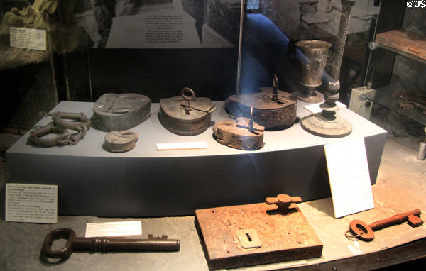 Collection of prison locks at Kilmainham Gaol Museum. Dublin, Ireland.