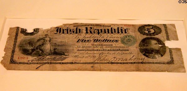 American Fenian "$5 bill" (1866) to fund the Irish Republic at Kilmainham Gaol Museum. Dublin, Ireland.