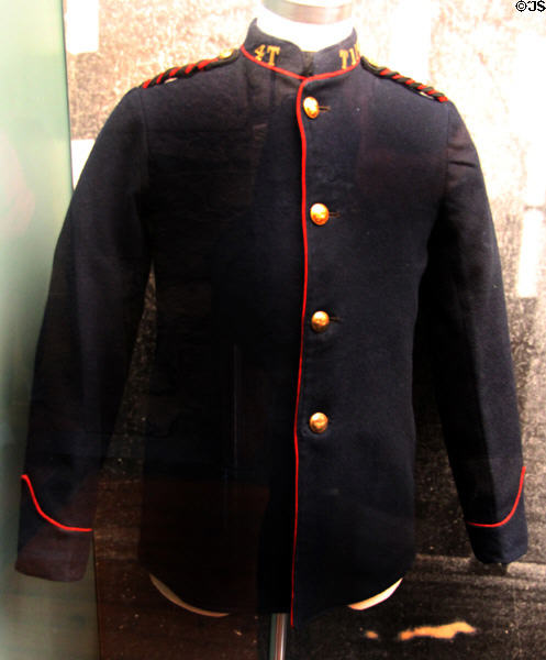 Post Office delivery boy's jacket worn by Liam Murphy at GPO Easter Rising battle (1916) at Kilmainham Gaol Museum. Dublin, Ireland.