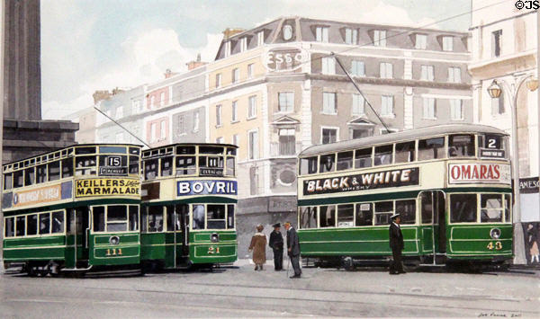 Graphic of Dublin trams (1930s) at Little Museum of Dublin. Dublin, Ireland.