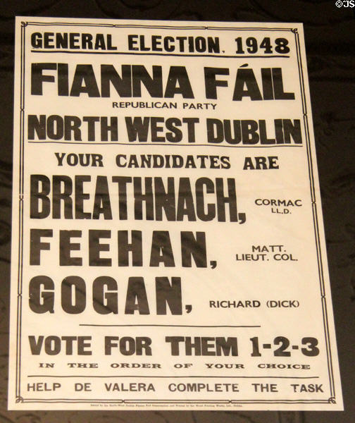 Fianna Fáil election poster (1948) for Republican Party of Eamon de Valera at Little Museum of Dublin. Dublin, Ireland.