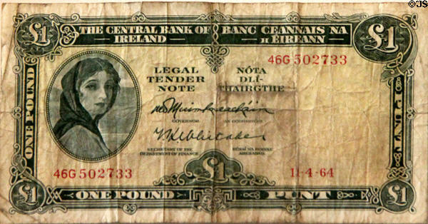 Irish Lady Lavery 1 Pound Banknote (1964) at Little Museum of Dublin. Dublin, Ireland.