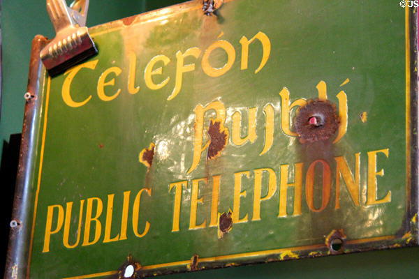 Public telephone sign at Little Museum of Dublin. Dublin, Ireland.