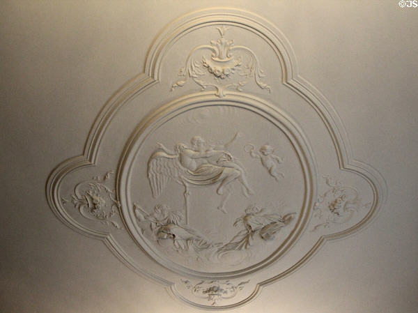Sculpted ceiling design by Lafranchini Brothers in state reception room at Aras an Uachtarain. Dublin, Ireland.