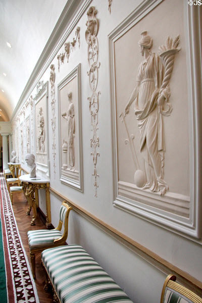 Cast of neoclassical panels by Lafranchini Brothers in state corridor at Aras an Uachtarain. Dublin, Ireland.