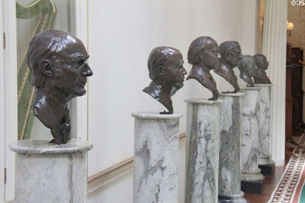 Busts of Irish Presidents in state corridor at Aras an Uachtarain. Dublin, Ireland.