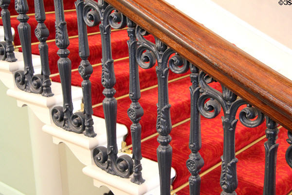 Iron & wood railing of Grand staircase to State Apartments at Dublin Castle. Dublin, Ireland.