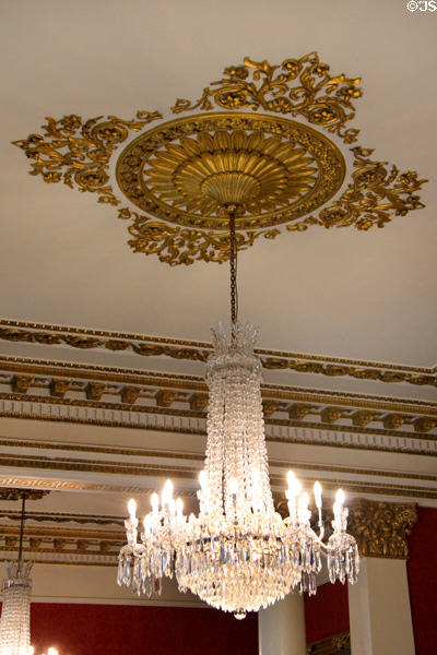 Crystal chandelier (c1966) by Waterford Crystal in State Drawing Room at Dublin Castle. Dublin, Ireland.